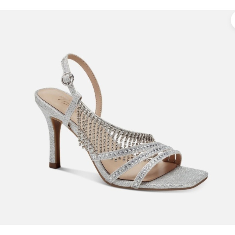 Thalia Sodi Formal Sandals Silver Draping Rhinestone Fringe Womens 9.5 Excellent